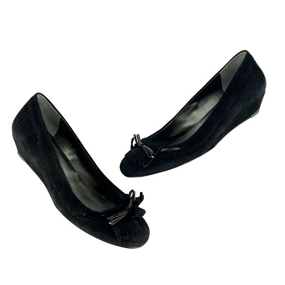 Cole Haan Black‎ Suede Moccasin Wedge Flats – 1" Heel, Size 6.5B - Picture 1 of 9